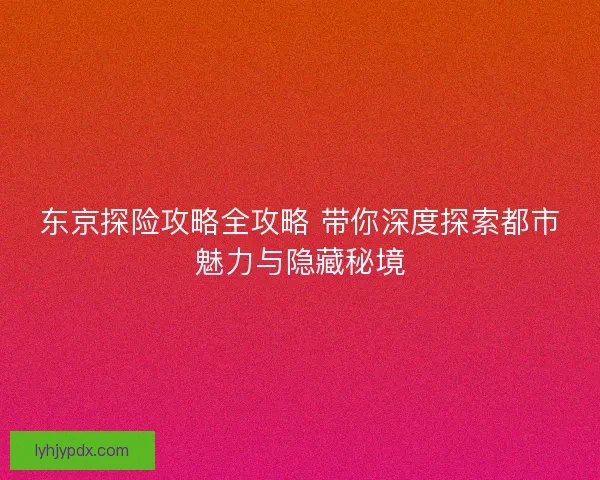 东京探险攻略全攻略 带你深度探索都市魅力与隐藏秘境